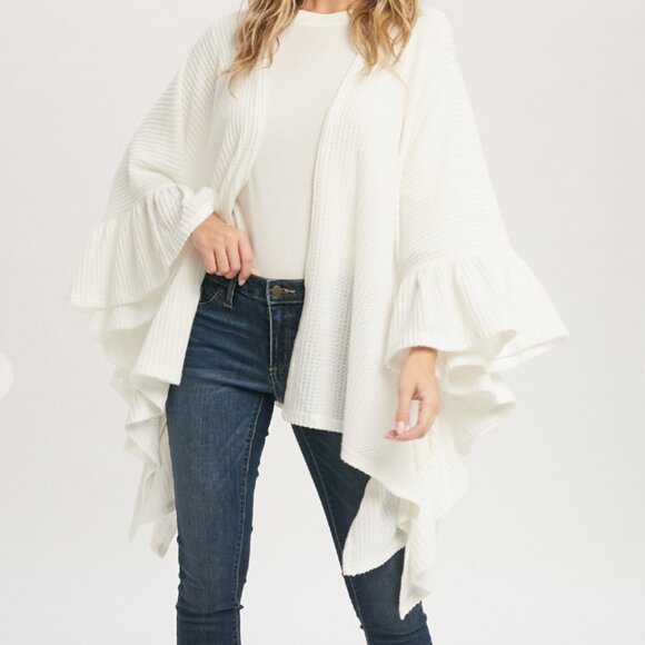 Sweaters - 119 $20. Live Start,  NWT Poncho, Cape, Wrap, Cardigan, White, Waffle S/M or M/L